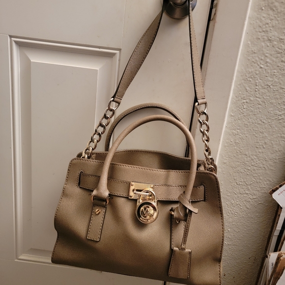 Michael Kors Hamilton  East West Satchel Leather Shoudler Bag Brown Luggage - Picture 11 of 16